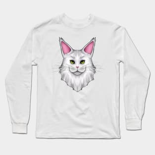 White Mainecoon Cat Long Sleeve T-Shirt